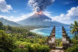 How far is Bali from the volcano eruption